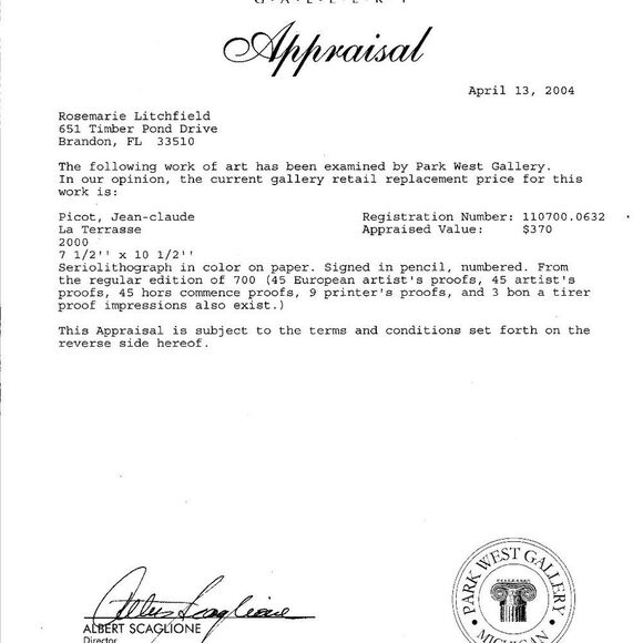 "La Terrasse" by Jean-Claude Picot Seriolithograph - Picture 5 of 7